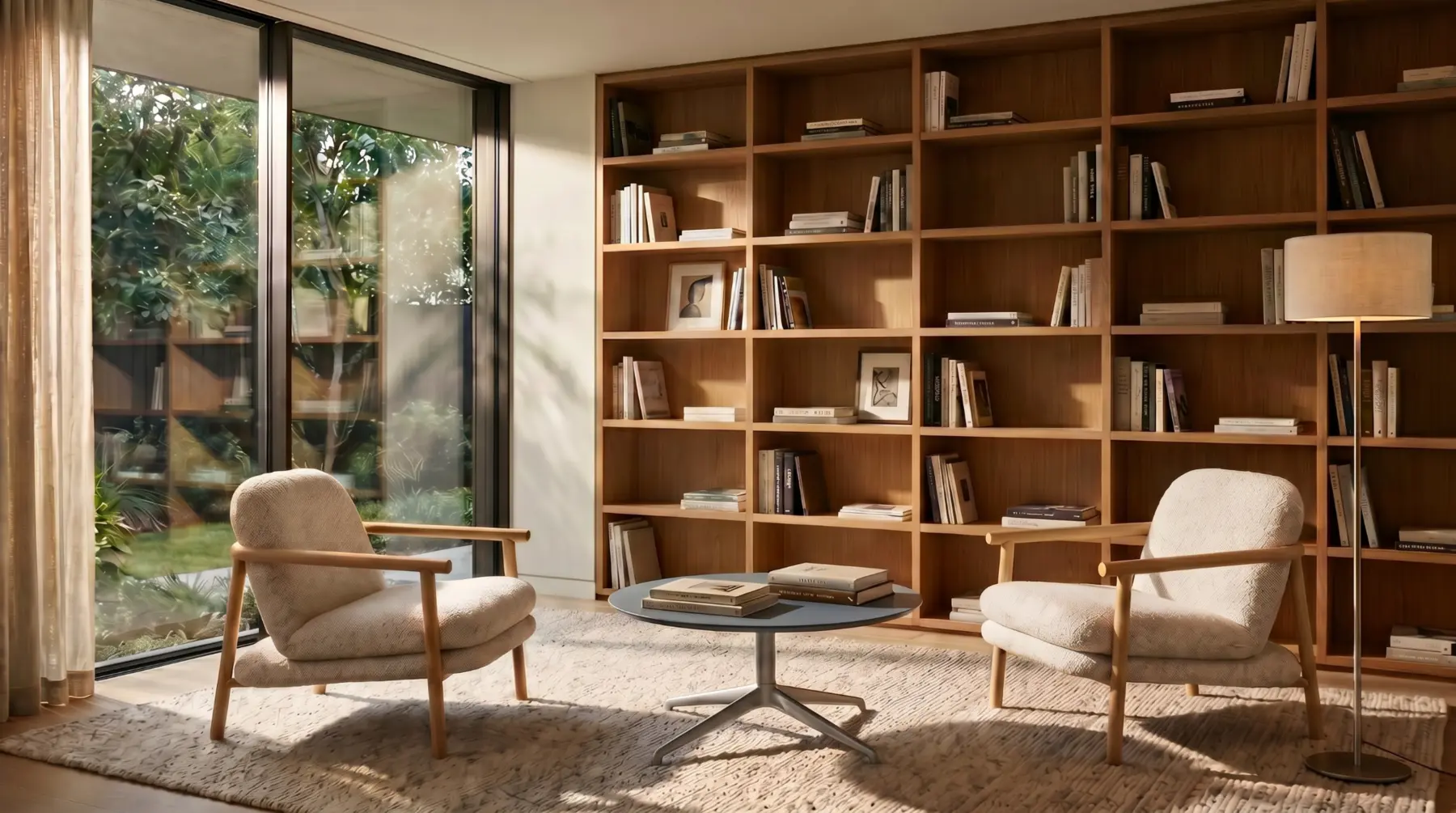 A refined lounge setting furnished with Hanson lounge chairs